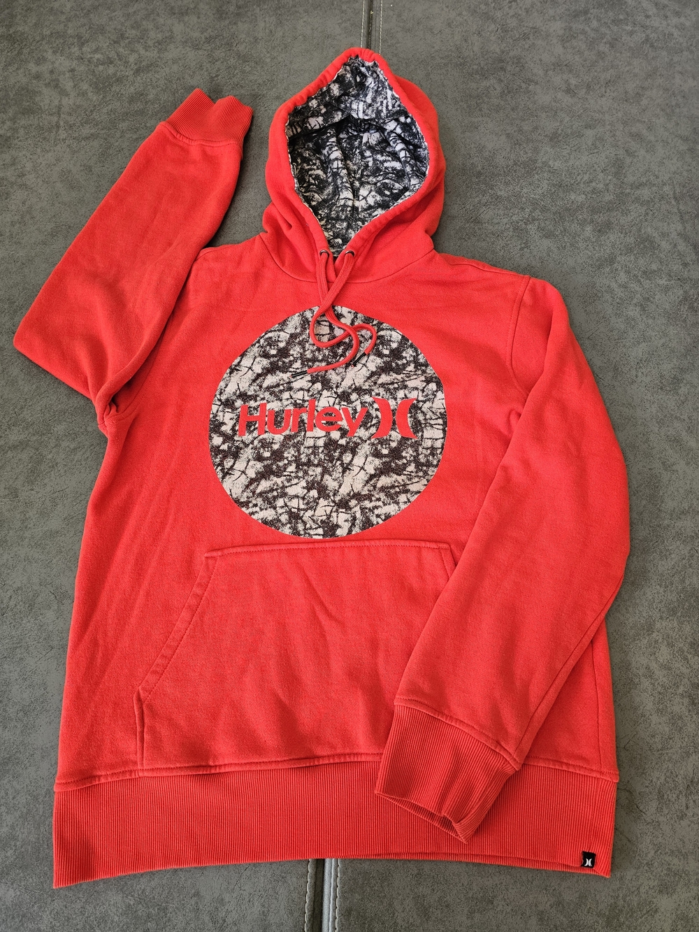 Hurley Men's Bright Red Crewneck Hoodie with Black/White Logo Circle